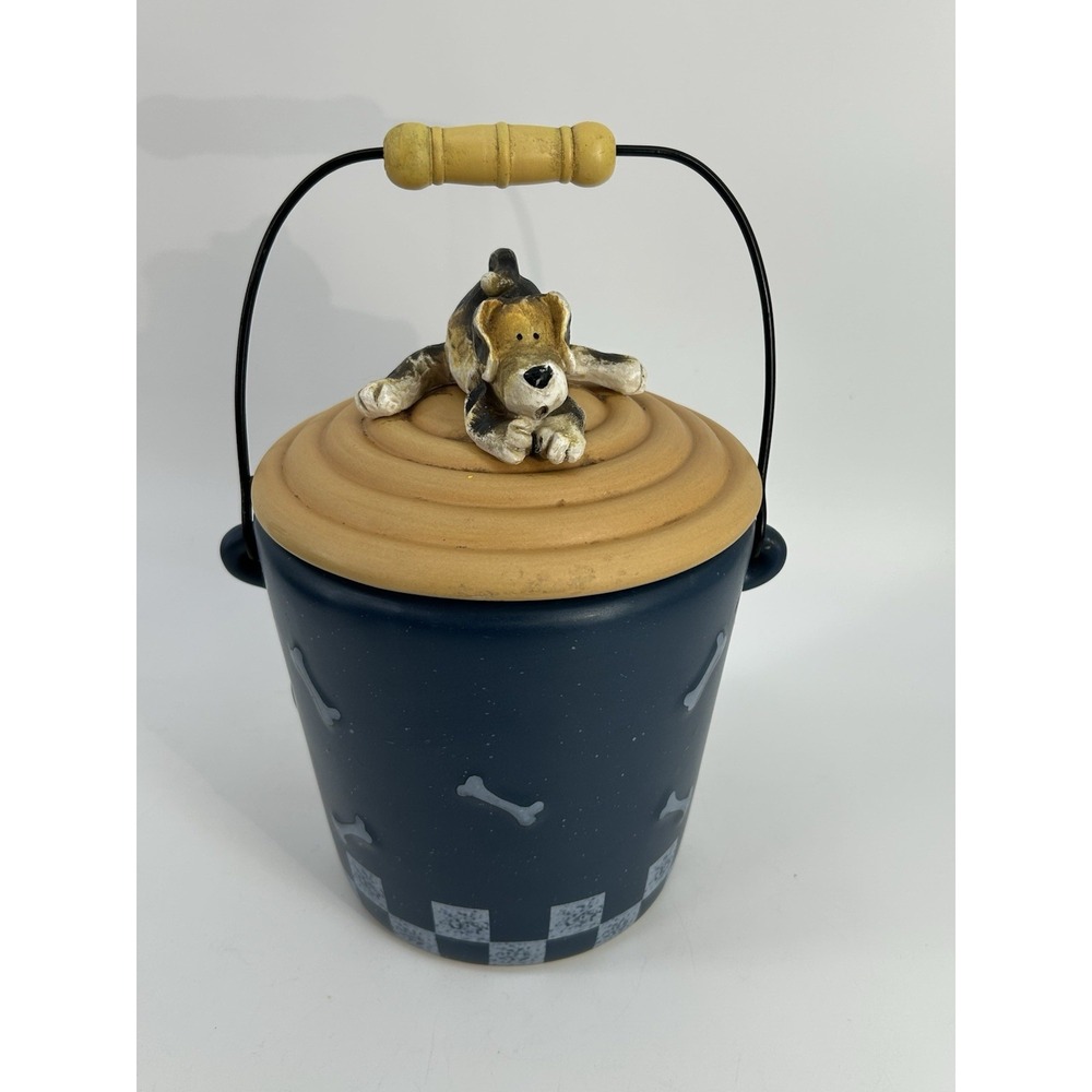 Vintage Stoneware Dog Treat Jar W/ Airtight Lid